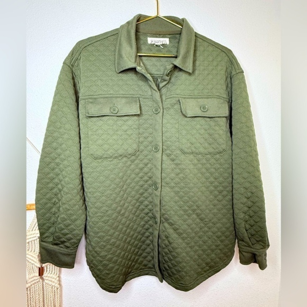 EcoThreads Shirt Jacket Olive Green Quilted Shacket Womens glamping top shirt